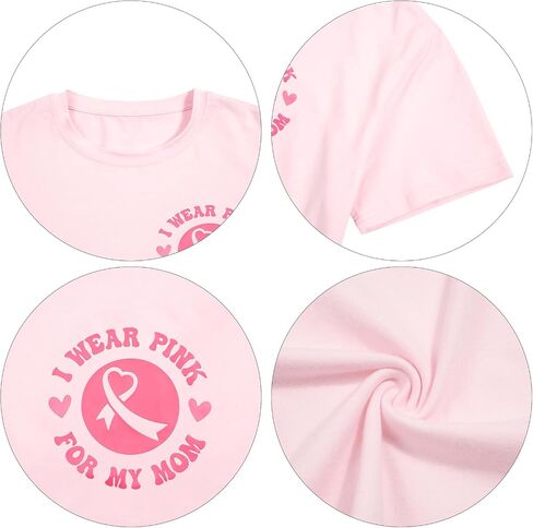 FASHGL I Wear Pink for My Mom T-Shirt Women Breast Cancer Awareness Shirts Pink Ribbon Letter Tee Cancer Fighter Tops in Kuwait