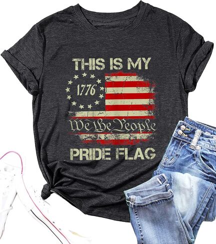 This is My Pride Flag T Shirt Women 4th of July Patriotic Shirts We The People Short Sleeve Tee Tops in Saudi Arabia