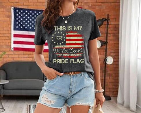 This is My Pride Flag T Shirt Women 4th of July Patriotic Shirts We The People Short Sleeve Tee Tops in Saudi Arabia