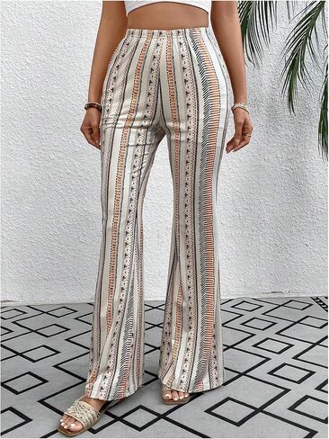GORGLITTER Women's Mexican Pants Printed Flare Pants High Waist Hippie Pants in Saudi Arabia