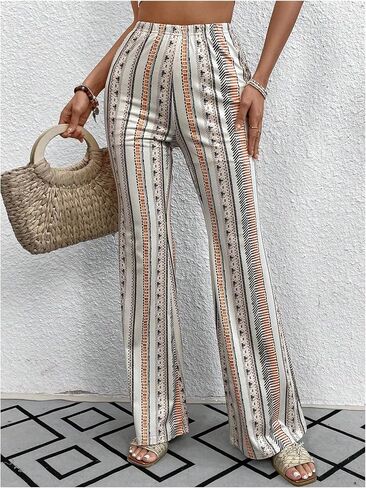 GORGLITTER Women's Mexican Pants Printed Flare Pants High Waist Hippie Pants in Saudi Arabia