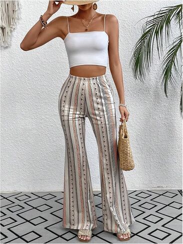 GORGLITTER Women's Mexican Pants Printed Flare Pants High Waist Hippie Pants in Saudi Arabia