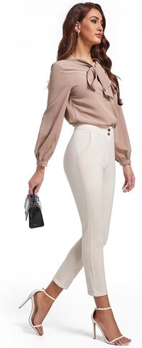 High Waisted Pants for Women Dressy Casual Cropped Pants Business Outfits Trousers Professional Elastic Work Pants in Saudi Arabia
