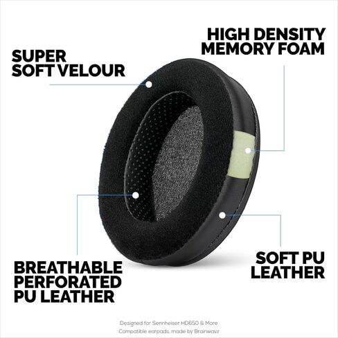 وسائد أذن سميكة هجينة لسماعات Sennheiser HD600، HD650، HD660S، HD525، HD535، HD545، وMassdrop HD58X، HD6XX - رغوة الذاكرة مع مادة هجينة من جلد البولي يوريثان in Saudi Arabia