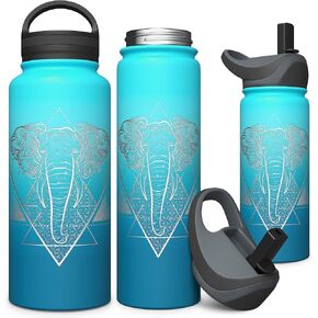 Involve & Evolve Insulated Water Bottle with 2 Lids (Straw Lid) Reusable Double Walled Wide Mouth Stainless Steel Kids Flask Thermos 18oz 24oz 32oz 40oz
