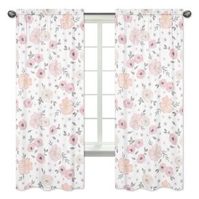 Sweet Jojo Designs Blush Pink, Grey and White Window Treatment Panels Curtains for Watercolor Floral Collection Set of 2