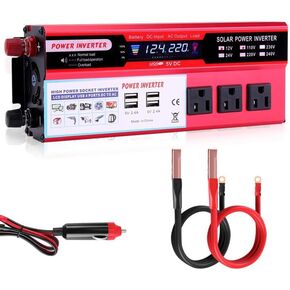 2000 watt Solar Power Inverter, Solar Power Inverter 12V DC to 110V-120V AC Converter with 3 AC Outlets 2 USB Charging Port, LCD Display for Off-Grid Solar Power System, RV, Truck, Home