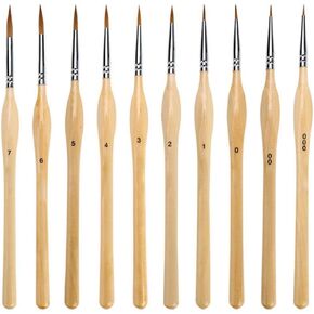 10pcs Wood Detail Paint Brushes Set Miniature Brushes with Triangular Handles for Fine Detailing & Art Painting - Acrylic, Watercolor, Oil, Models