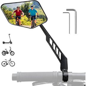 Bike Mirror, Safe Glass Bicycle Mirror for Handlebar, Adjustable Rotatable Bike Rearview Mirrors, Cycle Mirror for Ebike Scooter Mountainbike (Left)
