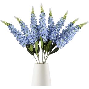 IPOPU 8PCS White Snapdragon Artificial Flowers Delphinium Artificial Silk Flowers Long Stem Hyacinth Fake Flowers for Wedding Home Outdoor Party Floral Arrangement Centerpiece Table Decoration (White)