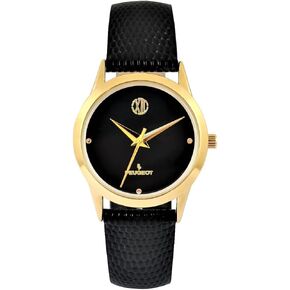 Peugeot Women's 30mm Wafer Slim Round Gold Plated Watch with Genuine Leather Band