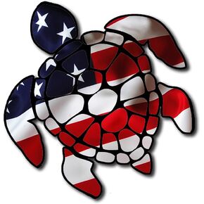 itsaskin1 Sea Turtle American Flag America U.S. Turtle Sticker Decal for Car (Made in The U.S.A.)