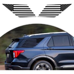 Zhizhong Rear Side Quarter Window Decals for Ford Explorer 2020-2022 2023 2024, Precut Matte Black American USA Flag Back Side Window Sticker