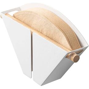 Magnetic Coffee Filter Case - Kitche Storage Organizer Holder Stainless Steel Container Dispenser, Steel + Wood, 4 Coffee Filters, Magnetic, No Assembly Req.