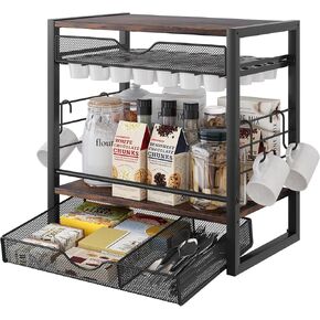 TQVAI K Cup Holder, 70 Capacity Coffee Pod Holder, Coffee Pod Drawer, Tea Bag Organizer, Syrup Packets Rack, Coffee Mugs Holder, Coffee Bar Decor Station Organizer for Countertop, Black