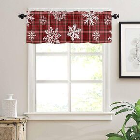 Valance Curtains 54Inx18In Kitchen Valances Winter Snowflake Red Plaid Bedroom Living Room Bathroom Short Rod Pocket Small Window Curtains, HSM-2021-9-13-JITT-SWXF05920CLIAWLD