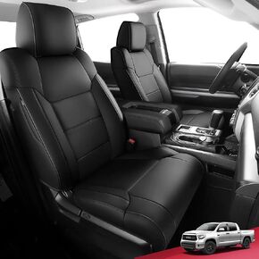 FFREESOO Tundra 2024 2023 2022 Full Set Leather Seat Covers, Fit for Toyota Tundra Crewmax Cab, Custom Truck Seat Covers BlackBlue-Line