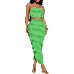 Women 2 Piece Club Outfit Night Out Dress Tube Top & Skirt Set