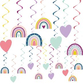 42 Pcs Rainbow Party Decorations Birthday Party Decorations Rainbow Theme Classroom Decor Wall Sunshine Streamers Rainbow Baby Shower Decor Ceiling Hanging Swirl Spirals (Classic Color)