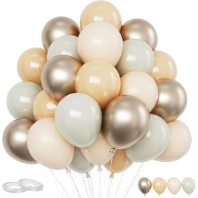 Funhot Beige Balloons Set, 60PCS Nude Birthday Balloons, 12Inch Sand White Apricot Double Stuffed Balloons Neutral Champagne Gold Balloons for Birthday Baby Shower Wedding Boho Bride Party Decorations
