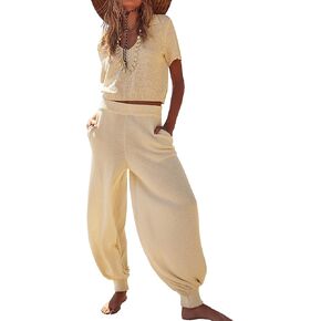 Lingswallow مجموعات سترة قطعتين للنساء - كنزة صوفية متماسكة والسراويل عالية الخصر صالة مجموعات ملابس النساء in Kuwait