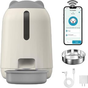 Smart Automatic Cat Feeders, Dual Power Supply Cat Food Distributor, WiFi Pet Feeder with APP Control for Remote Feeding, Moisture-Proof Freshness Design, 3L Automatic Cat Feeder (Grey)