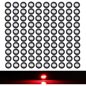 TMH 100 Pcs 3/4 Inch Smoked Lens White Light 3 LED Clearance Markers Side Marker Indicator Lights Mini Round Front Rear with Grommet for Truck Trailer Lorry Bus 12V DC