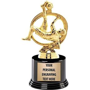 Crown Awards Soccer Trophies with Custom Engraving, 7.25" Personalized Gold Soccer Player Male Trophy On Deluxe Round Base Prime