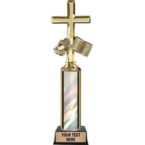 10.5" Cross, Bible & Hands Trophies - Cross, Bible & Hands Silver Trophy Awards Prime