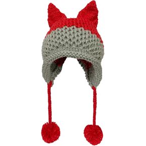 Fox Ears Beanie Winter Warm Handmade Knitting Hats Pompom Caps Patchwork Crochet Headpiece