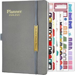 2024-2025 Leather Planner Weekly and Monthly,18 Months Calendar book,2024 Academic Planner From Jan. 2024 - Jun. 2025,2024 Appointment Book,Daily Agenda,Yearly Teachers Planner(5.7 X 8.3" Grey)