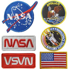 NASA Space Patches 6 Pieces, Embroidered Iron On/Sew On Space Patches,US Flag Patch (Iron on/Heat Transfer Backing)