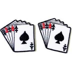 TH Set of 2 Tiny. Mini Ace Full House Card Cute Logo Cartoon Patch Embroidered Sew on Iron on Patch for Backpacks Jeans Clothing