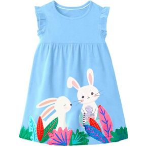 VIKITA Girls Summer Casual Dresses Short Sleeve Blue Easter Clothes outfits Birthday Gifts for 2-12 Years