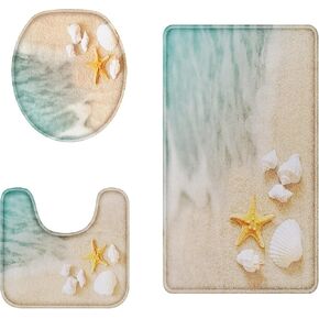 Britimes Pink Marble Bathroom Rug Set of 3, Gold Rose 3 Pieces Bath Mats Set for Bathroom, Vintage Style Peach Blush Non-Slip Washable Cover Floor Rug Decorations for Kitchen Bathroom Bedroom