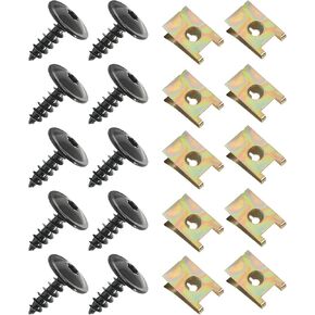10 Sets Bumper Screws,Car Accessories,Splash Shield Screws,Automotive Screws Fender Bolts,Fender Liner Bumper Cover U Shape Nut Kit,Skid Plate Screws,Bumper Fastener,Suitable for Most Cars