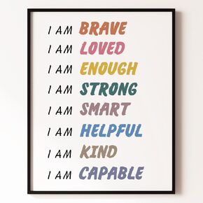 Positive Affirmations Art Print For Kids, Homeschool Charts Posters, Boho Nursery Wall Decor Neutral Wall Art, Kids Room Decor, Playroom Art, Classroom Wall Decor (8x10 inch Print Unframed)