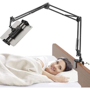 Tablet Holder for Bed, Adjustable Tablet Phone Bed Stand Mount with 360° Rotation, Foldable Aluminum Arm Kindle Holder for iPad,iPhone, N-Switch, Galaxy Tab and All 4.7-12.9" Devices