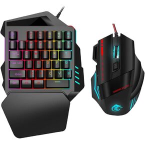 One Handed Gaming Mouse Keyboard Kit, USB Wired LED Backlight Ergonomics Keyboard Adajustable DPI Mouse for Windows for Android for OS X
