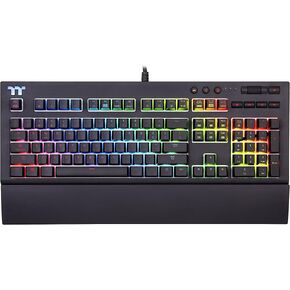 Thermaltake Tt Premium X1 RGB Smartphone Enabled Voice-Controlled AI 16.8 Million Color with 12 Lighting Effects Cherry MX Silver Switches Mechanical Gaming Keyboard KB‐TPX‐SSBRUS‐01 , Black