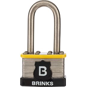 BRINKS - 44mm Commercial Laminated Steel Keyed and Warded Padlock with 2" Shackle, 2-Pack - Hardened Stainless Steel Shackle with Steel Locking Bars