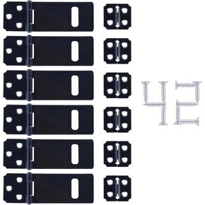 6 Pcs Lock Hasp Latch, 3 Inches Black Padlock Latch Lock, Black Painted Iron Sliding Door Lock with Screw for Home Patio Garden