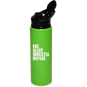 MIP 25 oz Aluminum Sports Water Travel Bottle Eat Sleep Wrestle Repeat (Charcoal)