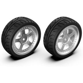 Assembled Rubber Tire and Silver wheel Rim for 1/10 Scale On-Road Cars