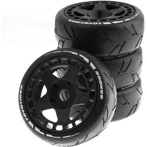 1/8 RC Rally Racing Tires and Hard Plastic Drift Wheels 17mm Hex On Road Tyres Compatible with 1:10 Touring Street Drift Car HSP Hobao HPI WR8 ARRMA Redcat Losi Kyosho VRX Tamiya 4PCS (Black)