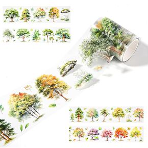 PET Washi Tape, Transparent Floral Washi Tape Retro Plant Tree Themed Washi Tape for Journaling Tapes for Crafts with Shell Shinning Effect Floral Decorative Tape for Bullet Journal Scrapbook Supplies