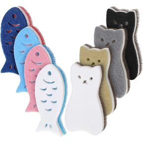 8 Pieces Kitchen Scrub Sponges Cat Fish Cleaning Sponge Dishwashing Scrubber Non-Scratch Multi-Use Sponges for Dishes Pots Pans Sinks