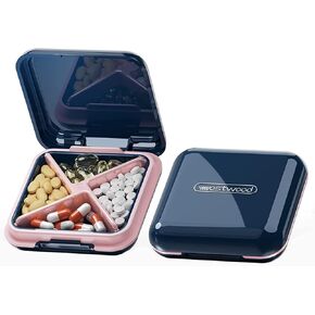 CFMOUR Pill Case,Small Pill Box - Waterproof Portable Daily Small Pill Case for Purses Pocket Compact Travel Medicine Holder for Vitamins,Fish Oils,Supplements,Medication(Deep Blue)
