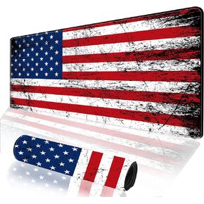 4th of July Large Gaming Mouse Pad, Grunge USA Flag Desk Mat with Seamed Edges, Big XXL Waterproof Desk Pad, Non-Slip Rubber Base, 31.5x15.7 Inch Keyboard Pad Computer Mousepad