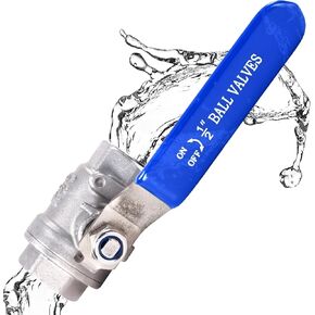2WAYZ 1/2 Full Port Ball Valves - 1.3Hx5.5Lx2.5W - Plumbing Fitting, Water Stop - Shut Off Switch for Water and Oil - On and Off Multi-Purpose Manual Lever Valve - Copper Metal - Blue Vinyl Handle